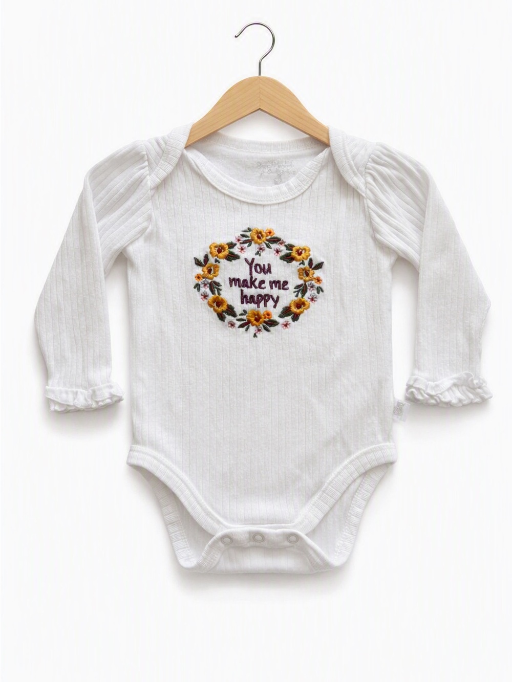 10/$15 Duck Duck Goose Long-Sleeve Baby One-Piece with Floral Embroidery